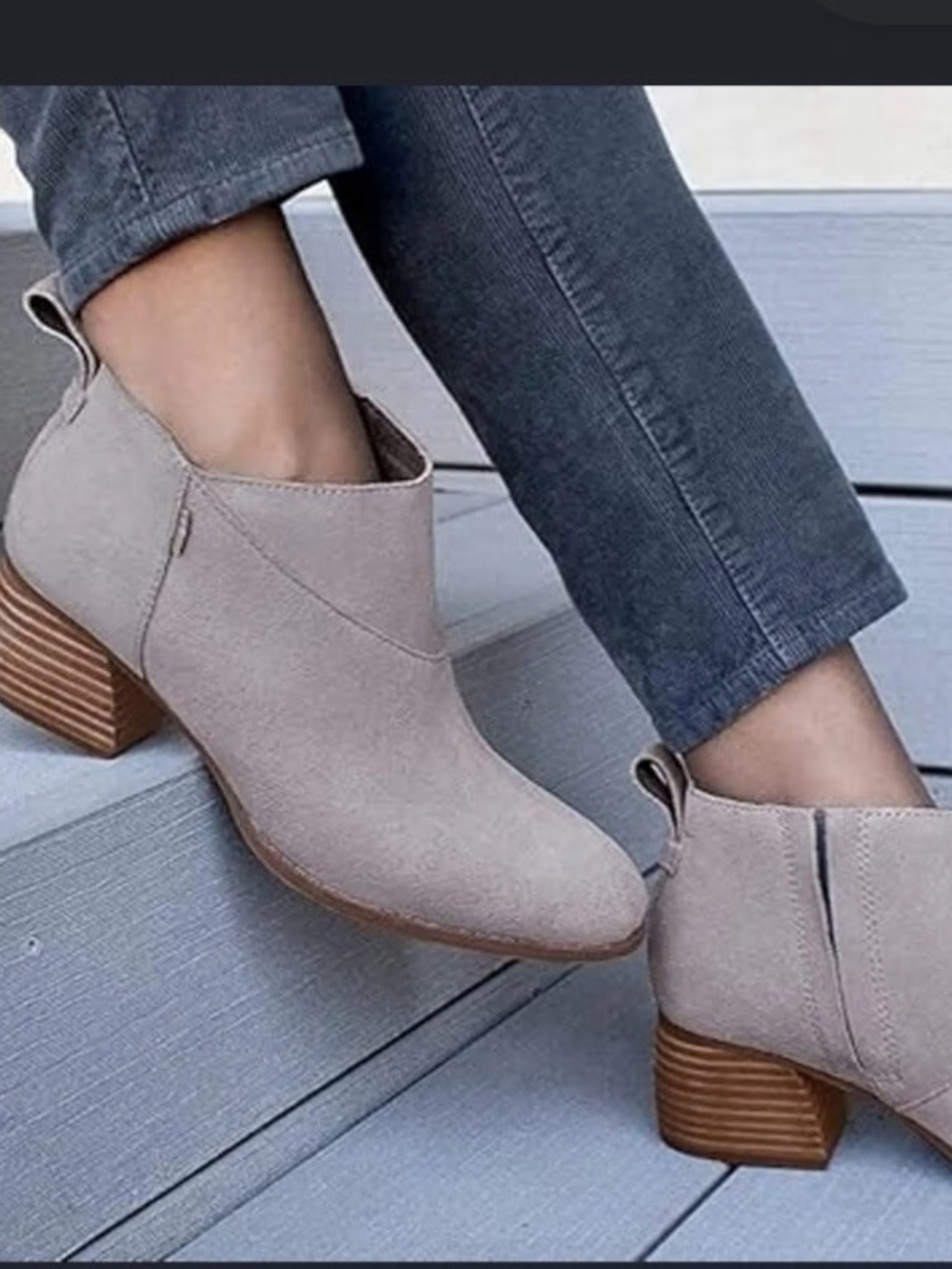 Toms Light Taupe‎ Suede Ankle Booties with Stacked Heel
